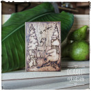 Wooden box with Christmas graphics, forest animals.